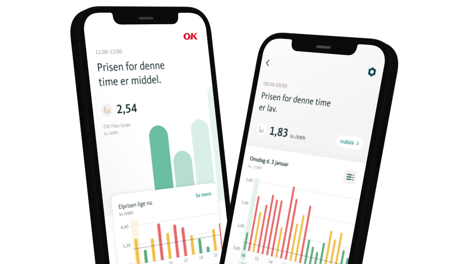 Mobilvisning af elpriser i OK Hjem-appen