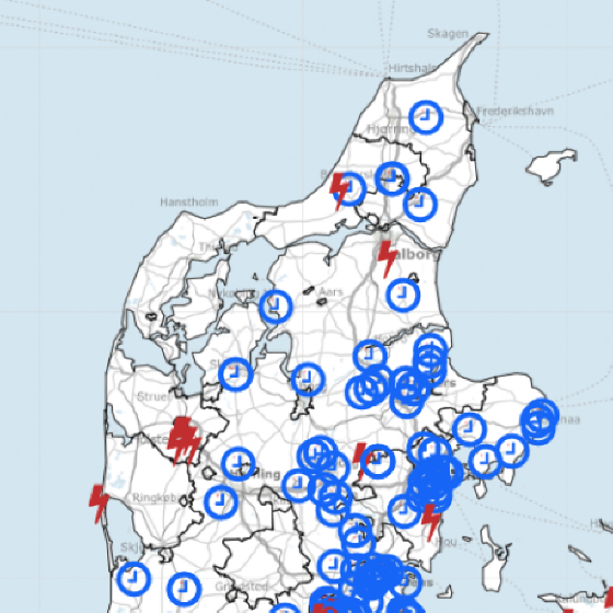 Kort over Danmark med driftstatus på el