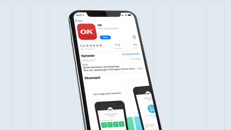 Mobiltelefon med OK-appen download-visning i App Store